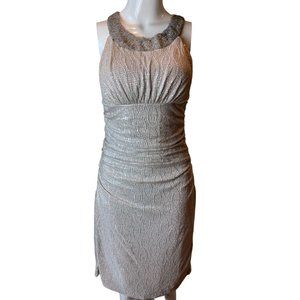 Cachet Womens Golden Lame Cocktail Dress With Beaded Neckline Back Zip Silver 4